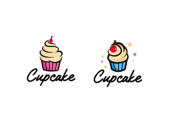 Cupcake Shop Logo. Round linear logo of cake store on black background.