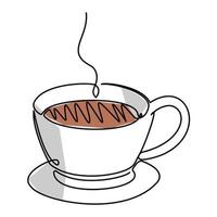 Single line drawing of a cup of coffee. Simple flat color doodle style design for food and beverage concept vector