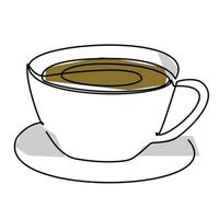 Single line drawing of a cup of coffee. Simple flat color doodle style design for food and beverage concept vector