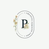 Initials letter P Wedding floral logos template, elegant hand drawn modern minimal templates vector