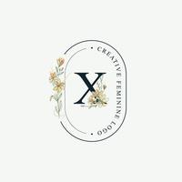 Initials letter X Wedding floral logos template, elegant hand drawn modern minimal templates vector