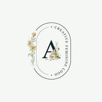 Initials letter A Wedding floral logos template, elegant hand drawn modern minimal templates vector