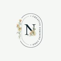 Initials letter N Wedding floral logos template, elegant hand drawn modern minimal templates vector