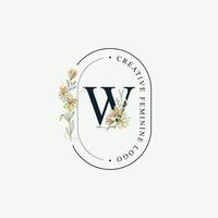 Initials letter W Wedding floral logos template, elegant hand drawn modern minimal templates vector