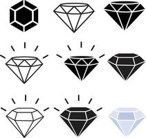 Diamond icon set on white background. black diamond sign. Diamond logo. jewelry gemstones symbol. Blue crystals. flat style. vector