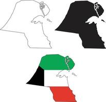 Kuwait flag map on white background. Outline map of Kuwait. Kuwait vector map silhouette. flat style.