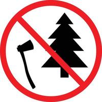 no talar árboles firmar sobre fondo blanco. Prohibido cortar árboles. guardar el icono del bosque. dejar de talar árboles vivos para. estilo plano vector