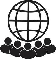 icono de globo y personas sobre fondo blanco. signo de la comunidad mundial. estilo plano vector