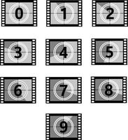 set a classic film countdown frame at the number one, two,three,four,five,six,seven,eight and nine. film countdown sign. movie timer count symbol. vector