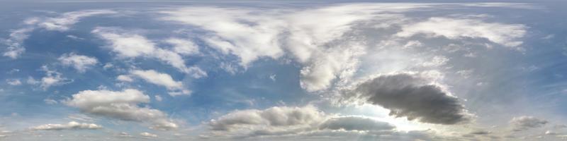 Seamless cloudy blue sky hdri panorama 360 degrees angle view with beautiful clouds  with zenith for use in 3d graphics or game as sky dome or edit drone shot photo