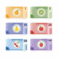 papel moneda falso con elementos de frutas para juegos vector