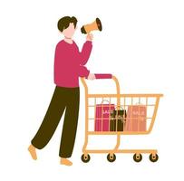 Man shopping with trolley vector