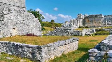 Ancient Tulum ruins Mayan site temple pyramids artifacts seascape Mexico. video