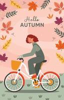 la chica va en bicicleta en otoño vector