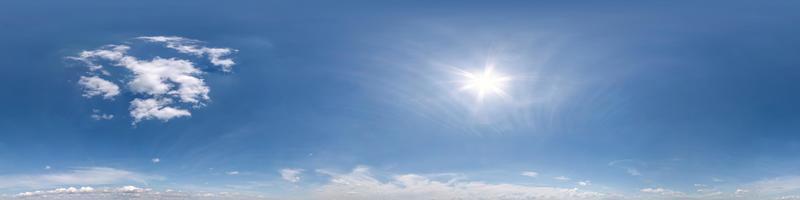 blue sky with beautiful clouds. Seamless hdri panorama 360 degrees angle view  with zenith for use in 3d graphics or game development as sky dome or edit drone shot photo