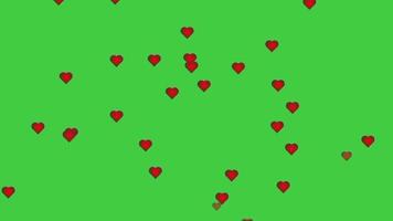 pluie d'animation d'amour rouge sur écran vert video