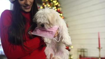 chicas navideñas con perro en casa video