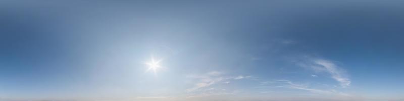 clear blue sky with white beautiful clouds. Seamless hdri panorama 360 degrees angle view  with zenith for use in 3d graphics or game development as sky dome or edit drone shot photo