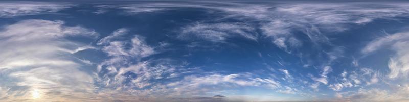 blue sky with beautiful fluffy clouds without ground. Seamless hdri panorama 360 degrees angle view without ground for use in 3d graphics or game development as sky dome or edit drone shot photo