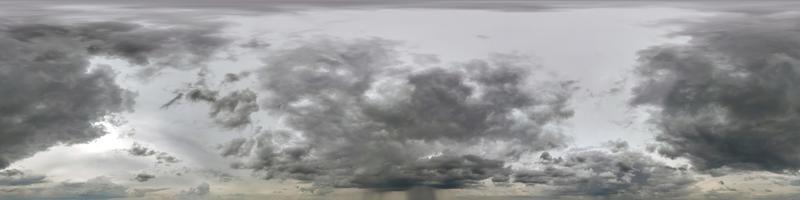 cielo azul con hermosas nubes blancas antes de la tormenta. vista de ángulo de 360 grados de hdri sin costuras con cenit para usar en gráficos 3d o desarrollo de juegos como cúpula del cielo o editar toma de drones foto