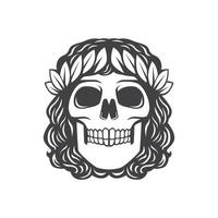 long-haired skull with leaves around the head vector