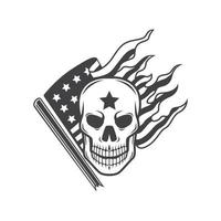a skull with an asterisk on the forehead and on the back there is a usa flag vector illustration