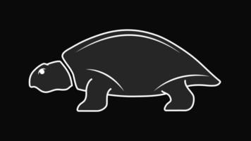 silueta blanca de una tortuga terrestre sobre un fondo negro. vector