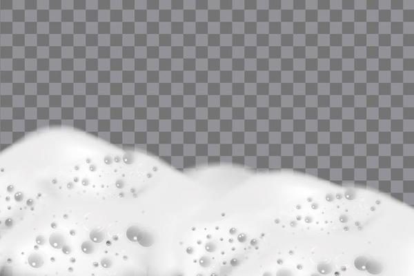 Realistic white cold beer foam with bubbles, flowing down a glass goblet.