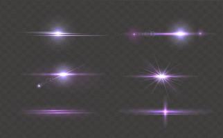 Set of bright horizontal laser or light rays. Beautiful highlights with luminous stripes on a light background. vector