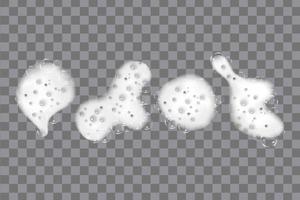Realistic white cold beer foam with bubbles, flowing down a glass goblet. vector