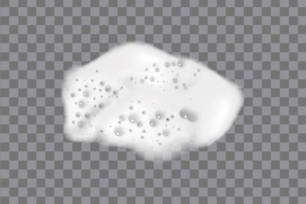 Realistic white cold beer foam with bubbles, flowing down a glass goblet.