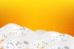 Realistic white cold beer foam with bubbles, flowing down a glass goblet. vector