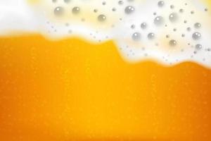 Realistic white cold beer foam with bubbles, flowing down a glass goblet. vector