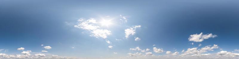 clear blue sky with beautiful clouds. Seamless hdri panorama 360 degrees angle view without ground for use in 3d graphics or game development as sky dome or edit drone shot photo