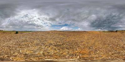 full seamless spherical hdri panorama 360 degrees angle view on among farming fields in autumn day before storm in equirectangular projection, ready for VR AR virtual reality content photo