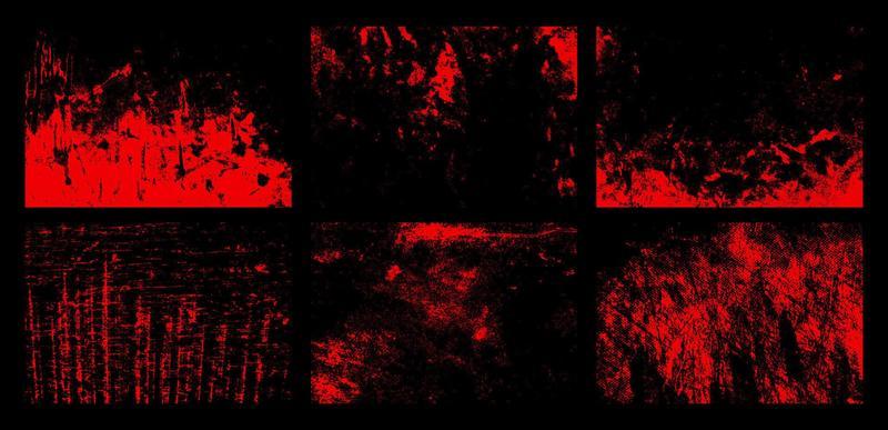 Grunge texture effect set. Distressed overlay rough textured. Abstract monochrome. Red isolated on black background. Graphic design element halftone style concept for banner, flyer, poster, etc