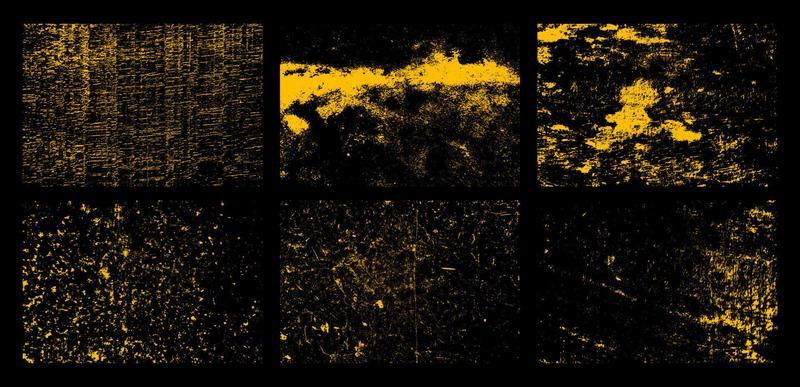 Grunge texture effect set. Distressed overlay rough textured. Abstract monochrome. Yellow isolated on black background. Graphic design element halftone style concept for banner, flyer, poster, etc
