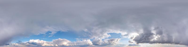Seamless cloudy blue sky hdri panorama 360 degrees angle view with zenith and beautiful clouds for use in 3d graphics as sky dome or edit drone shot photo
