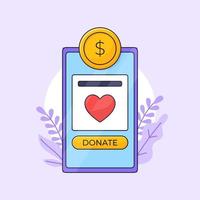 Ilustración de vector de aplicación móvil de donación de caridad de recaudación de fondos en línea