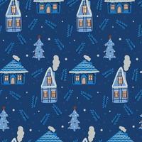 Christmas background with winter houses and twigs. vector