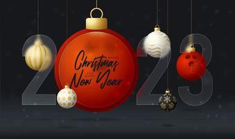 Bowling 2023 new year sale banner or greeting card. happy new year and merry christmas sport banner with glassmorphism, glass-morphism or glass morphism blur effect. Realistic vector illustration
