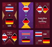 Costa Rica vs Germany Match. World Football 2022 vertical and square banner set for social media. 2022 Football infographic. Group Stage. Vector illustration announcement