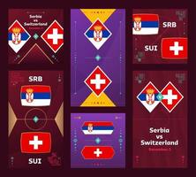 Partido serbia vs suiza. banner vertical y cuadrado de fútbol mundial 2022 para redes sociales. Infografía de fútbol 2022. fase de grupos anuncio de ilustración vectorial vector