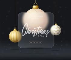 Volleyball Christmas sale banner or greeting card. happy new year and merry christmas sport banner with glassmorphism, glass-morphism or glass morphism blur effect. Realistic vector illustration