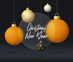 banner de venta de navidad de ping-pong o tarjeta de felicitación. feliz año nuevo y feliz navidad banner deportivo con efecto de desenfoque de morfismo de vidrio, morfismo de vidrio o morfismo de vidrio. ilustración vectorial realista vector