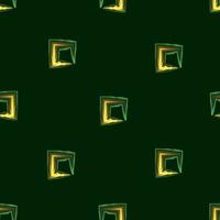 Abstract square seamless pattern with gold and green color combination on dark background. Vector design. fabric texture. colorful square endless background. Printing and textiles. wallpaper decor