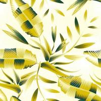 abstract seamless tropical pattern with banana plants leaves and strelitzia flower on beigebackground. Trendy summer Hawaii print. Colorful stylish floral. Summer design. nature wallpaper. autumn vector
