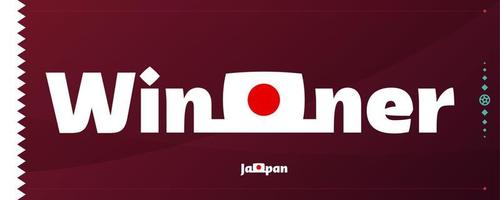 bandera de japón con eslogan ganador sobre fondo de fútbol. Ilustración de vector de torneo de fútbol mundial 2022