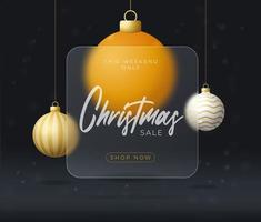 Ping-pong Christmas sale banner or greeting card. happy new year and merry christmas sport banner with glassmorphism, glass-morphism or glass morphism blur effect. Realistic vector illustration