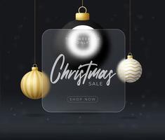 Billiard Christmas sale banner or greeting card. happy new year and merry christmas sport banner with glassmorphism, glass-morphism or glass morphism blur effect. Realistic vector illustration